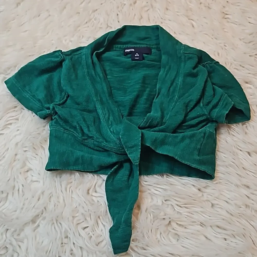Gap Girls Green Short Sleeve Tie front Shrug Cardigan